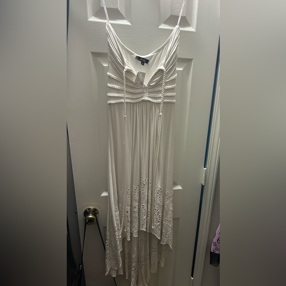 Sky White Braided Detail Halter Dress